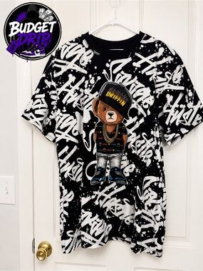 Kids Black Graffiti Bear Graphic Tee by Budget Drip